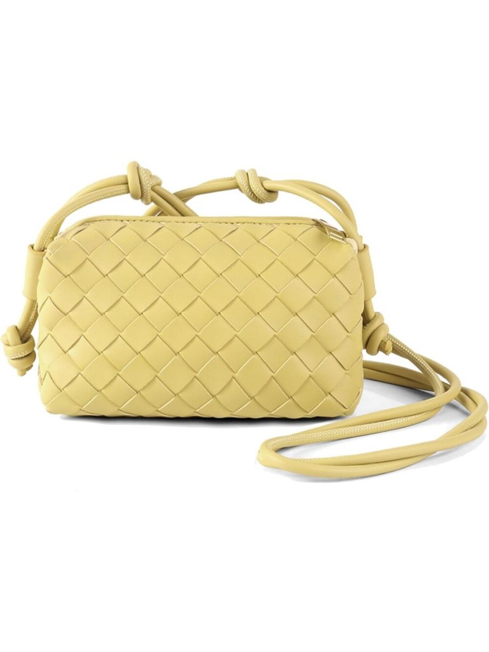 Women's Yellow Woven Small Vegan Leather Purse Zipper Crossbody Shoulder Bag
